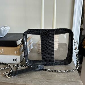 Black Snakeskin Clear Stadium Approved Crossbody Bag
